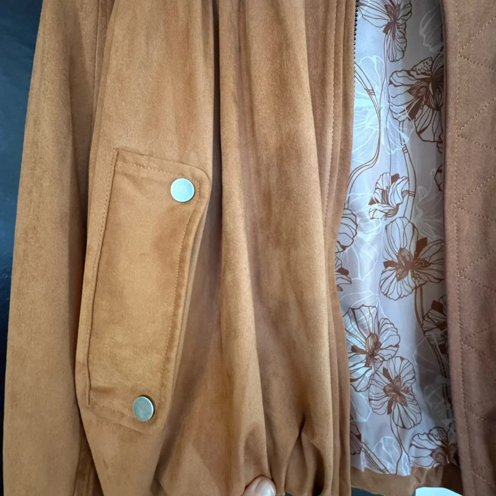 Anthropologie Tan Suede Bomber Jacket - Picture 4 of 5